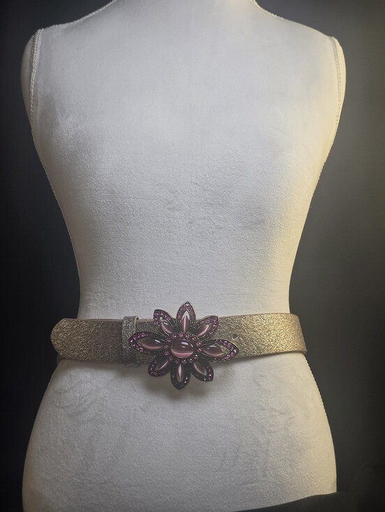 Leatherock Accessories - Vintage Leatherock Oversized Pink Rhinestone Flower Metallic Belt S